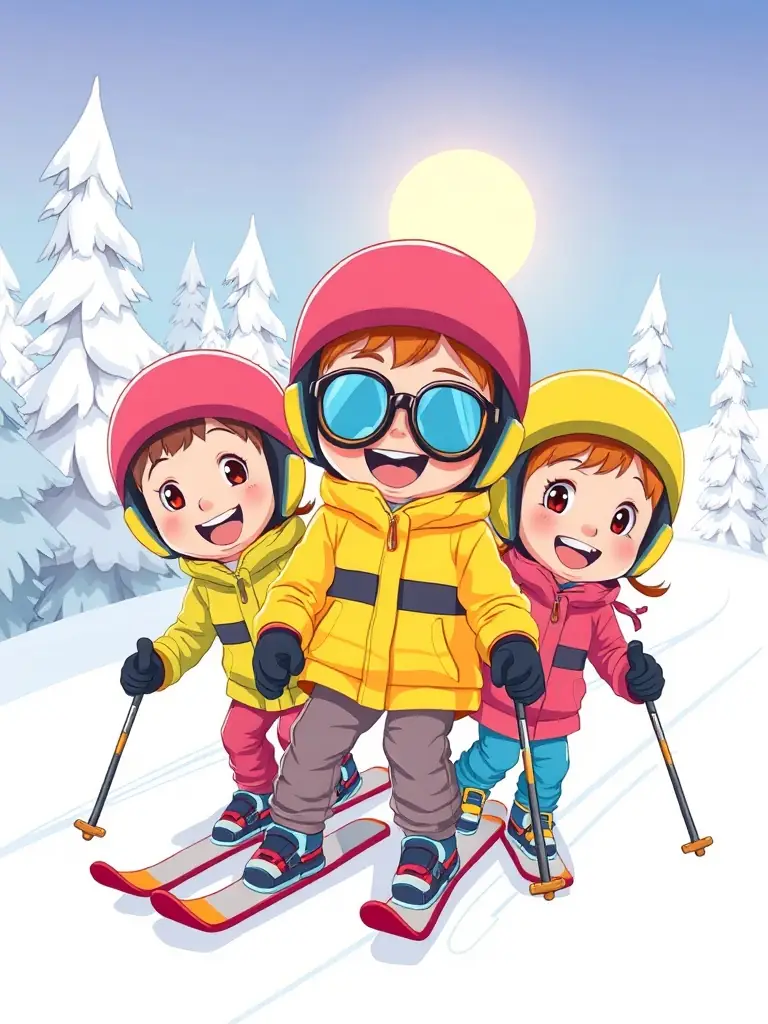 A vibrant image of children laughing and learning during a ski lesson, showcasing the fun and engaging atmosphere of SKI CLUB ST URCIZE.
